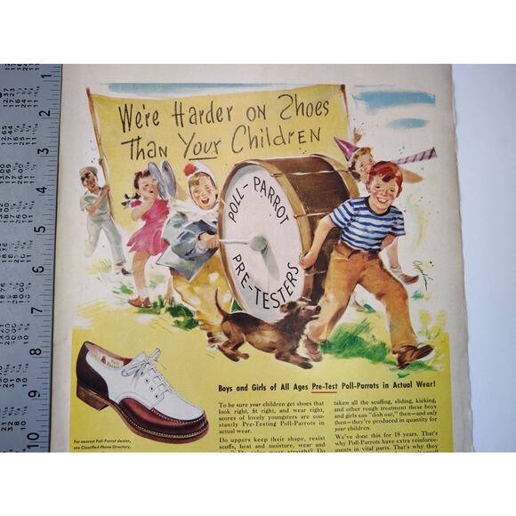 1946 Poll-Parrot Shoes Print Ad Happy Kids Marching Band Parade Yellow Ephemera - Picture 6 of 7